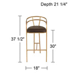 55 Downing Street Tabouret de bar en métal doré Tanner de 76,2 cm de haut, moderne, coussin en tissu capitonné marron avec dossier bas et repose-pieds pour comptoir de cuisine