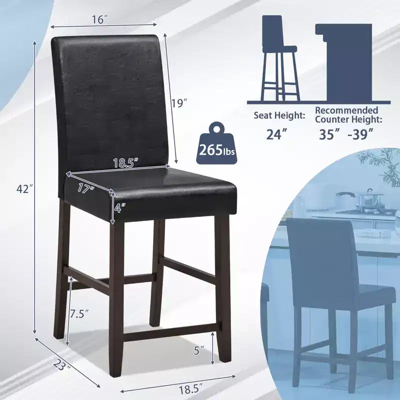 Costway Lot de 2/4 tabourets de bar Hauteur comptoir 63,5 cm Chaise de pub avec pieds en bois d'hévéa