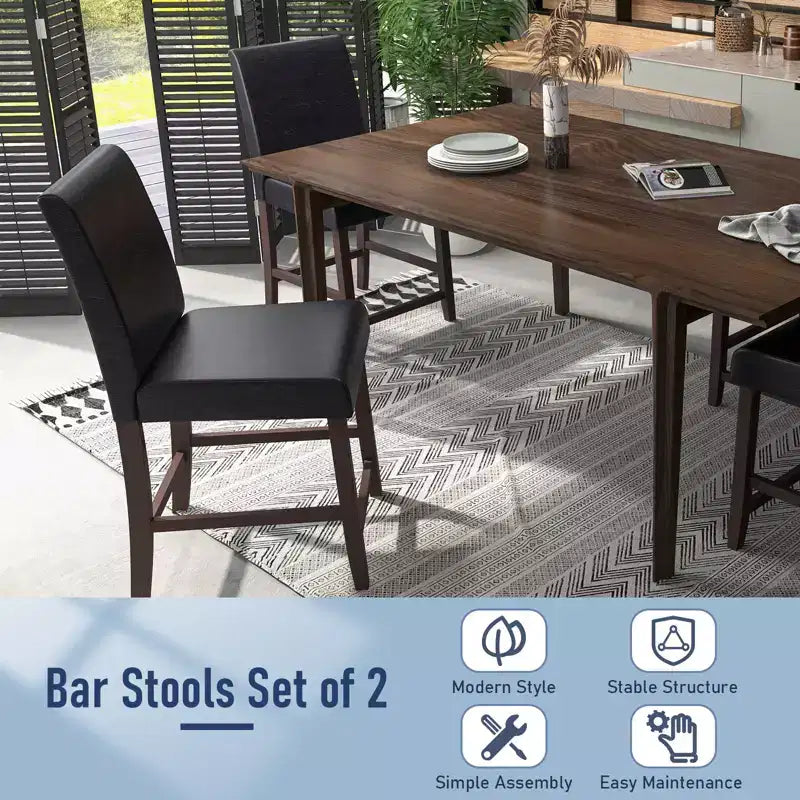 Costway Lot de 2/4 tabourets de bar Hauteur comptoir 63,5 cm Chaise de pub avec pieds en bois d'hévéa