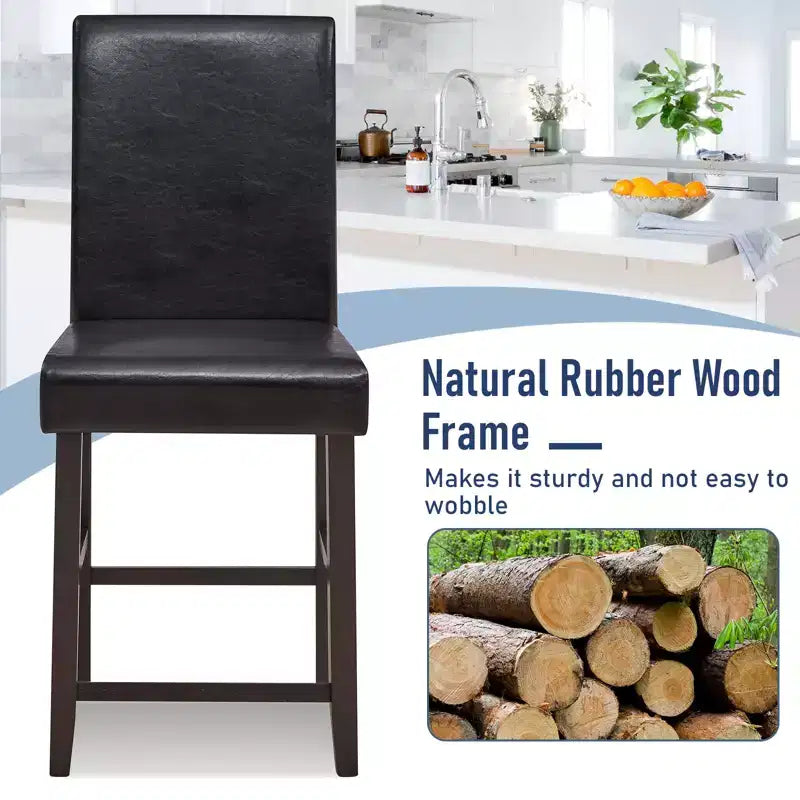 Costway Lot de 2/4 tabourets de bar Hauteur comptoir 63,5 cm Chaise de pub avec pieds en bois d'hévéa