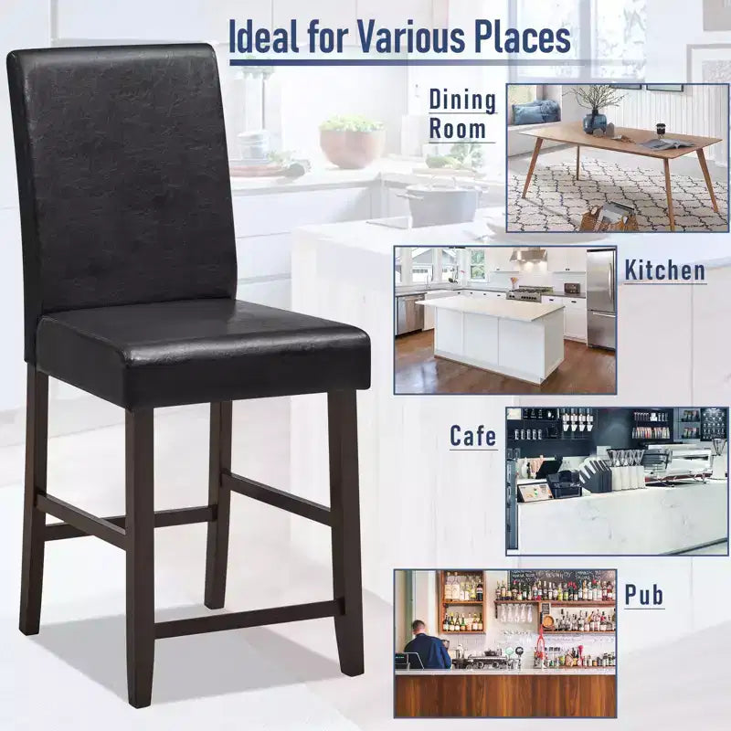 Costway Lot de 2/4 tabourets de bar Hauteur comptoir 63,5 cm Chaise de pub avec pieds en bois d'hévéa