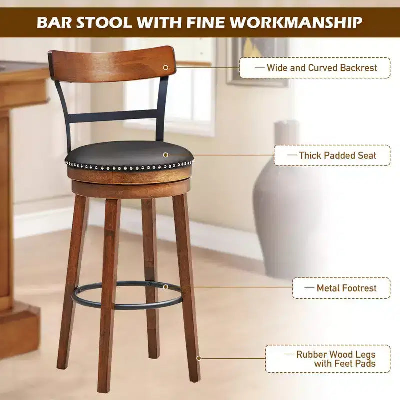 Costway Lot de 2/4 tabourets de bar 77,5 cm pivotants de hauteur pub avec pieds en bois d'hévéa
