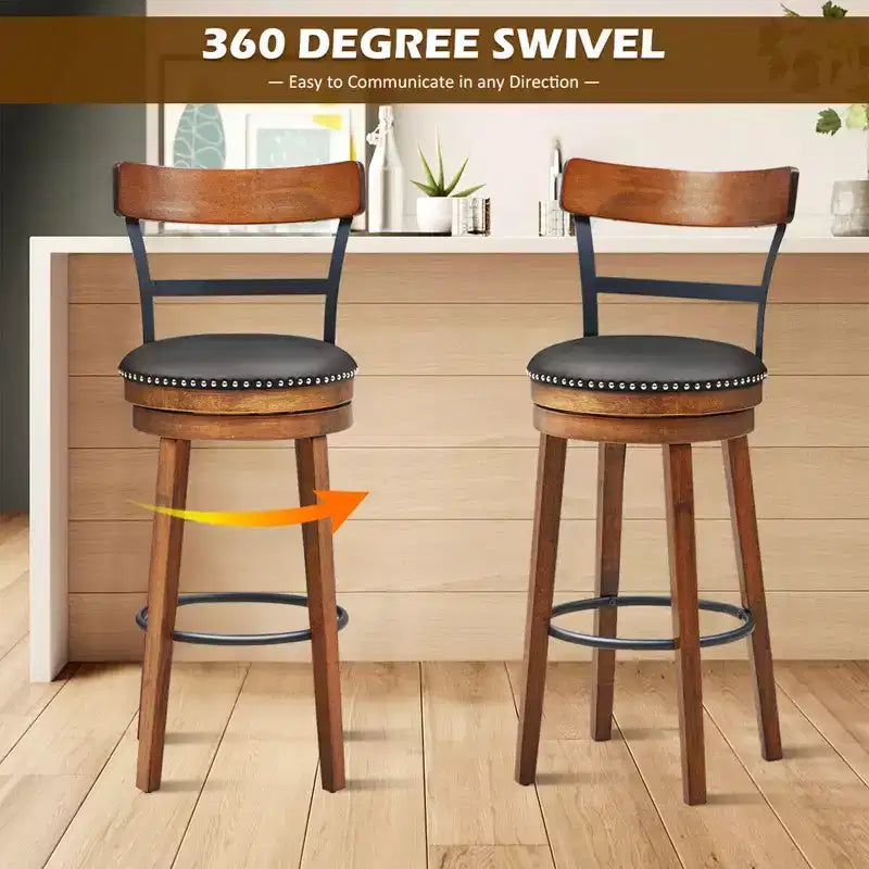 Costway Lot de 2/4 tabourets de bar 77,5 cm pivotants de hauteur pub avec pieds en bois d'hévéa