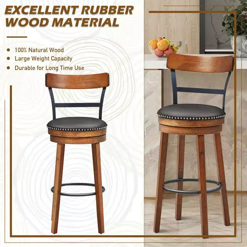 Costway Lot de 2/4 tabourets de bar 77,5 cm pivotants de hauteur pub avec pieds en bois d'hévéa