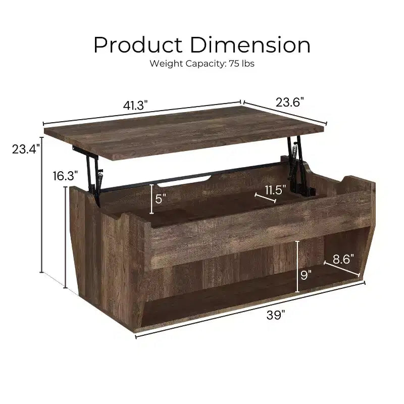 24/7 Magasin À Domicile Table Basse Relevable Hadrien