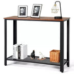 Console Sofa Table Costway avec étagère de rangement, cadre en métal, table d'entrée effet bois, noir argenté