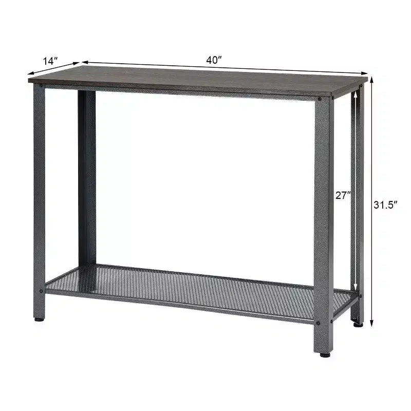 Console Sofa Table Costway avec étagère de rangement, cadre en métal, table d'entrée effet bois, noir argenté