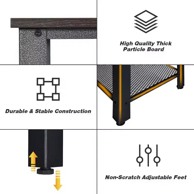 Console Sofa Table Costway avec étagère de rangement, cadre en métal, table d'entrée effet bois, noir argenté