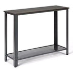 Console Sofa Table Costway avec étagère de rangement, cadre en métal, table d'entrée effet bois, noir argenté
