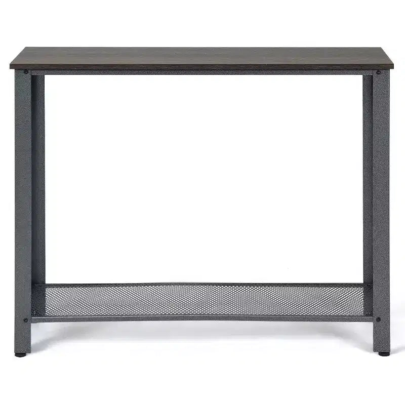 Console Sofa Table Costway avec étagère de rangement, cadre en métal, table d'entrée effet bois, noir argenté