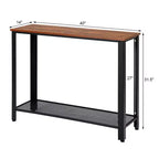 Console Sofa Table Costway avec étagère de rangement, cadre en métal, table d'entrée effet bois, noir argenté