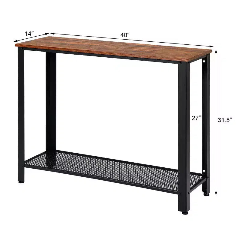 Console Sofa Table Costway avec étagère de rangement, cadre en métal, table d'entrée effet bois, noir argenté