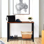 Console Sofa Table Costway avec étagère de rangement, cadre en métal, table d'entrée effet bois, noir argenté