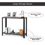 Console Sofa Table Costway avec étagère de rangement, cadre en métal, table d'entrée effet bois, noir argenté