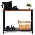 Console Sofa Table Costway avec étagère de rangement, cadre en métal, table d'entrée effet bois, noir argenté