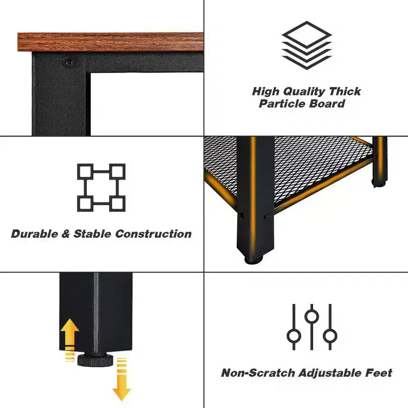 Console Sofa Table Costway avec étagère de rangement, cadre en métal, table d'entrée effet bois, noir argenté