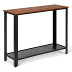 Console Sofa Table Costway avec étagère de rangement, cadre en métal, table d'entrée effet bois, noir argenté