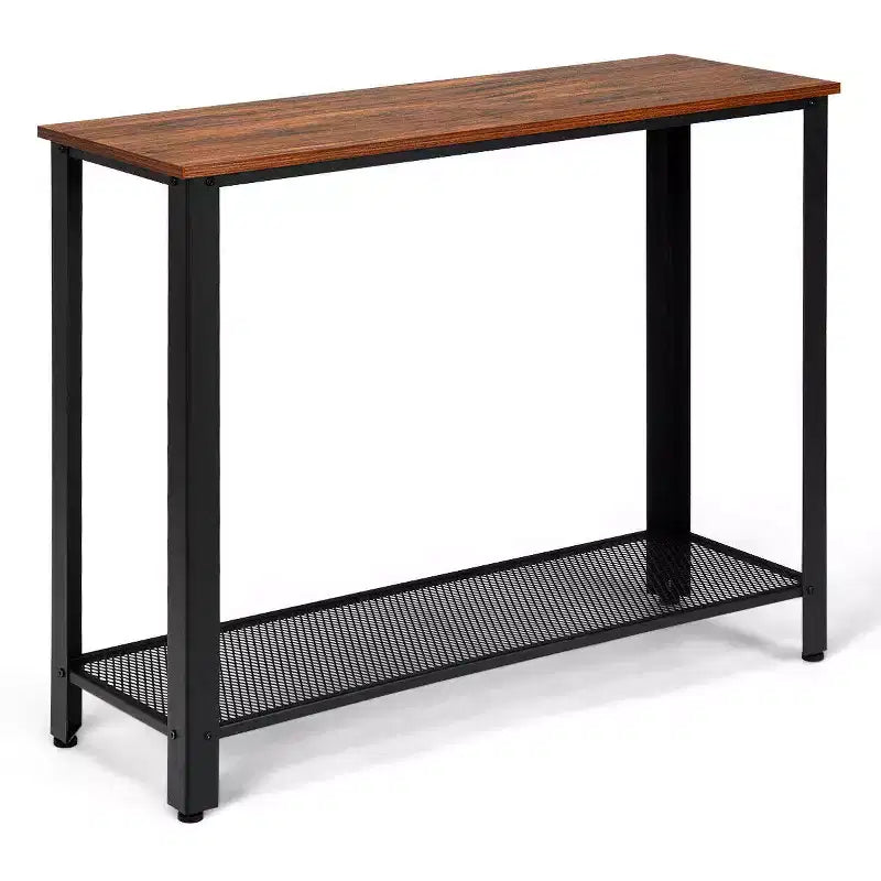 Console Sofa Table Costway avec étagère de rangement, cadre en métal, table d'entrée effet bois, noir argenté