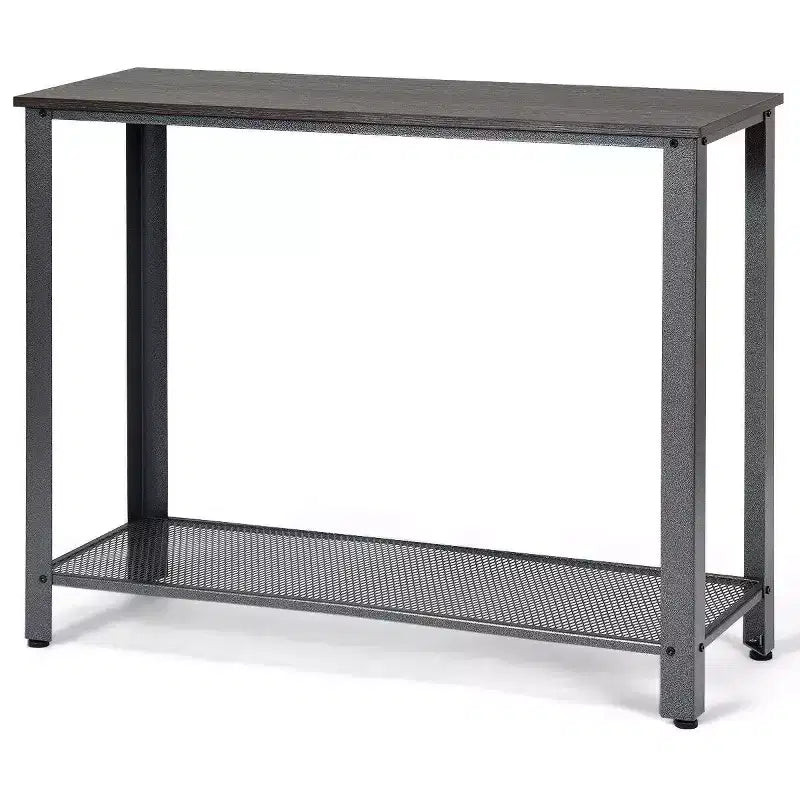 Console Sofa Table Costway avec étagère de rangement, cadre en métal, table d'entrée effet bois, noir argenté