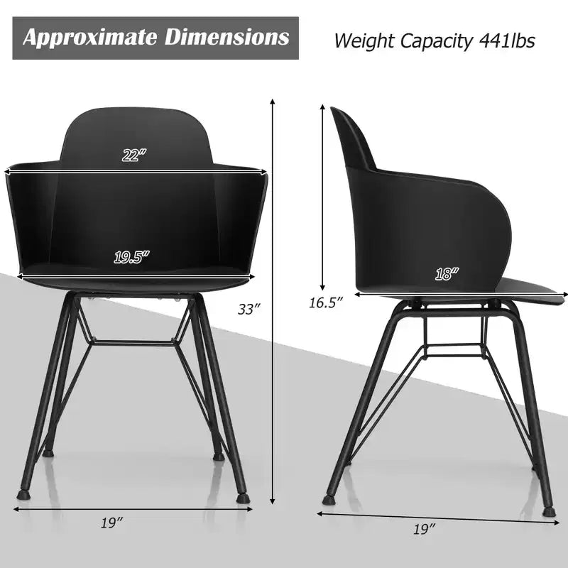 Costway Lot de 4 chaises de salle à manger modernes en plastique avec accoudoirs et pieds en métal Blanc
