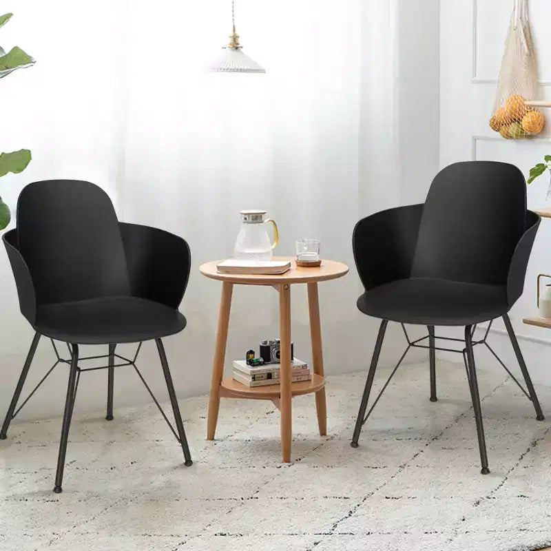 Costway Lot de 4 chaises de salle à manger modernes en plastique avec accoudoirs et pieds en métal Blanc