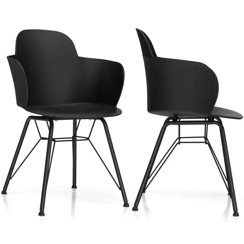 Costway Lot de 4 chaises de salle à manger modernes en plastique avec accoudoirs et pieds en métal Blanc