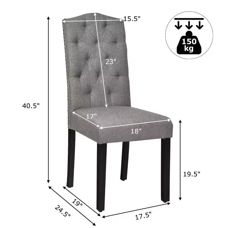 Costway Lot de 2 Chaises de Salle à Manger Rembourrées avec Rivets et Pieds en Bois de Caoutchouc
