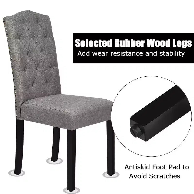 Costway Lot de 2 Chaises de Salle à Manger Rembourrées avec Rivets et Pieds en Bois de Caoutchouc