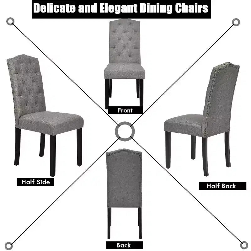 Costway Lot de 2 Chaises de Salle à Manger Rembourrées avec Rivets et Pieds en Bois de Caoutchouc