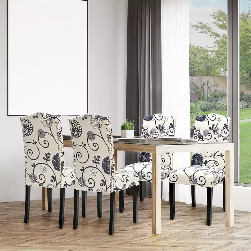 Costway Lot de 2 Chaises de Salle à Manger Rembourrées avec Rivets et Pieds en Bois de Caoutchouc