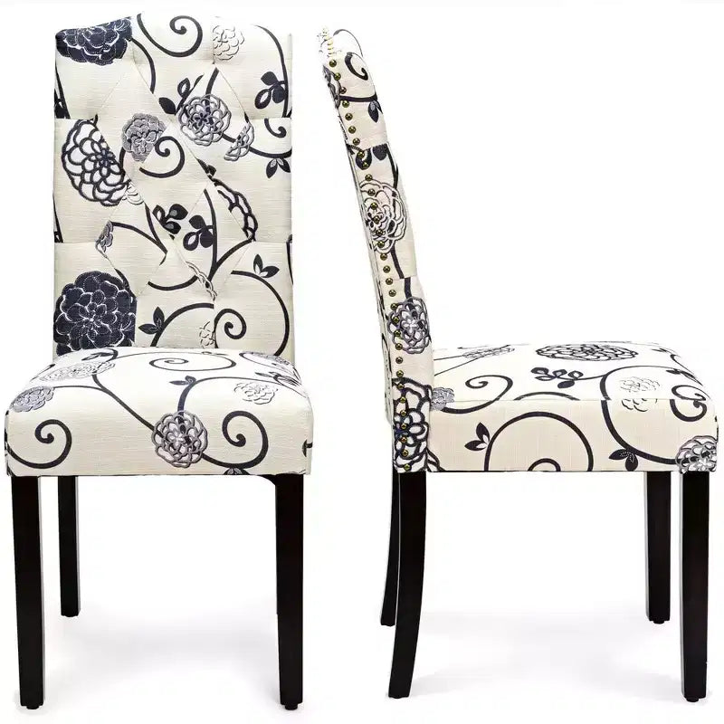 Costway Lot de 2 Chaises de Salle à Manger Rembourrées avec Rivets et Pieds en Bois de Caoutchouc