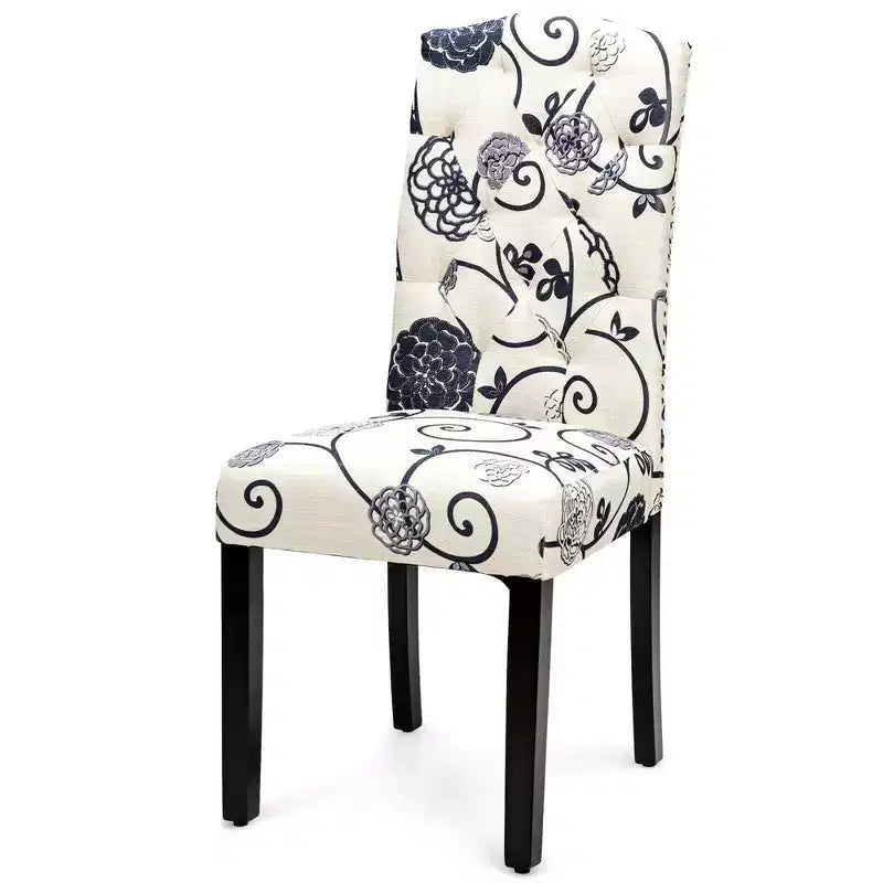 Costway Lot de 2 Chaises de Salle à Manger Rembourrées avec Rivets et Pieds en Bois de Caoutchouc