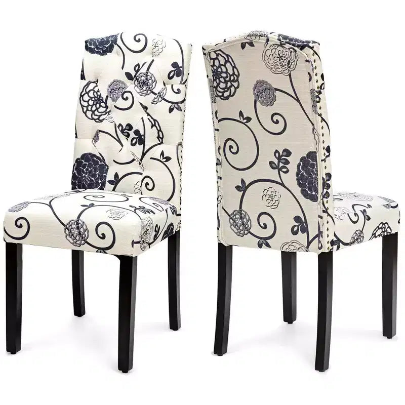 Costway Set of 2 Tufted Dining Chair Upholstered Nailhead Trim Rubber Wooden Leg