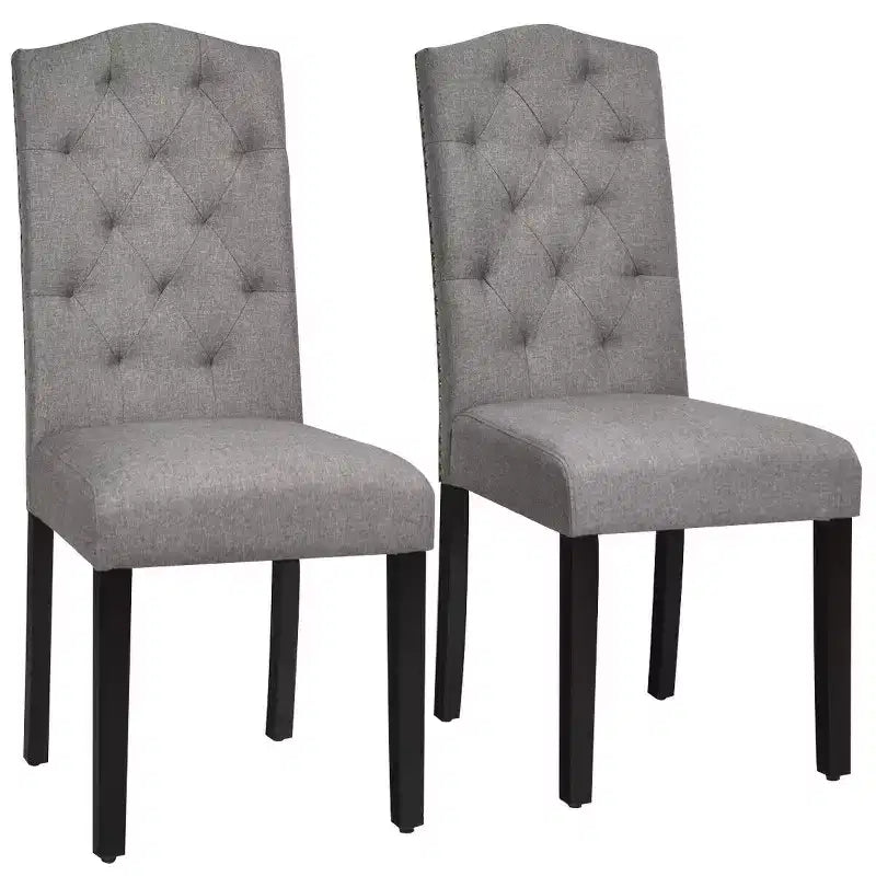 Costway Lot de 2 Chaises de Salle à Manger Rembourrées avec Rivets et Pieds en Bois de Caoutchouc