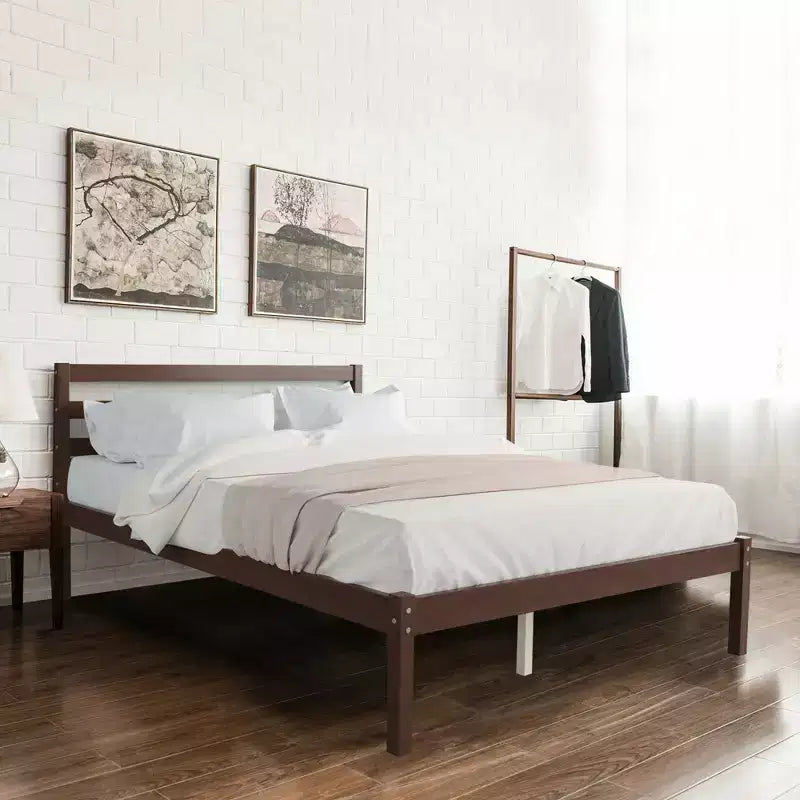 Cadre de lit en bois complet Costway avec tête de lit et sommier à lattes, support de matelas