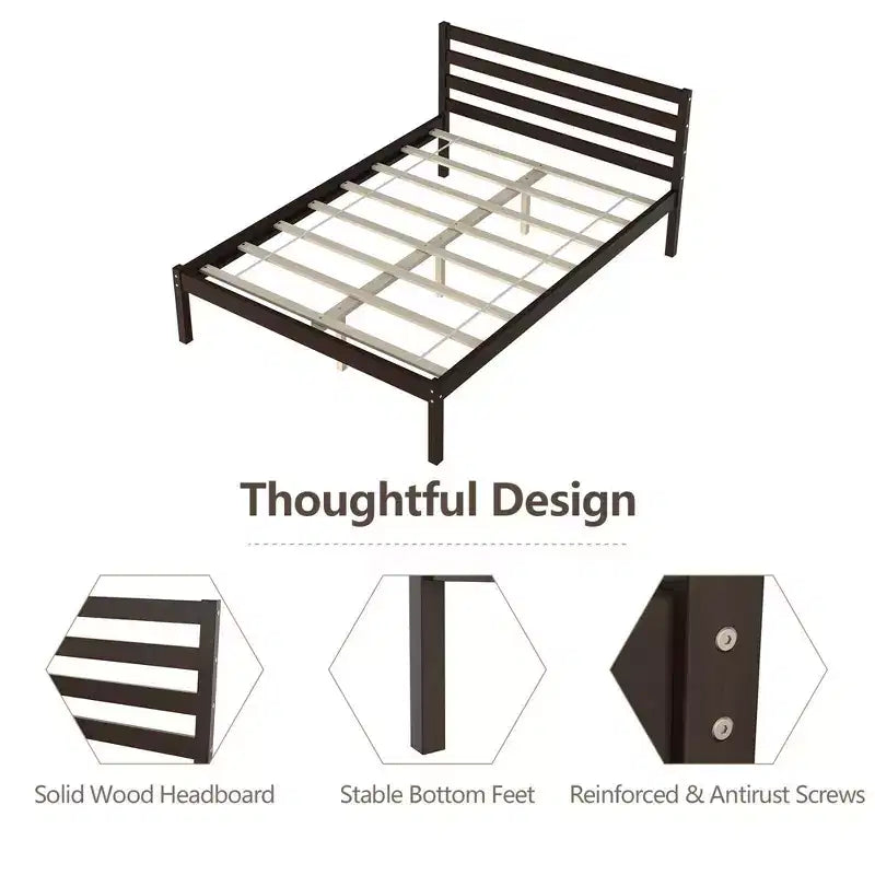 Cadre de lit en bois complet Costway avec tête de lit et sommier à lattes, support de matelas
