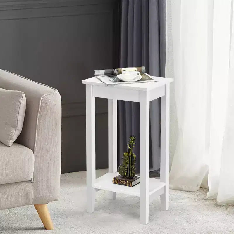 Costway Table de Chevet à 2 Niveaux Table d'Appoint Table Basse Pieds en Bois Chambre à Coucher