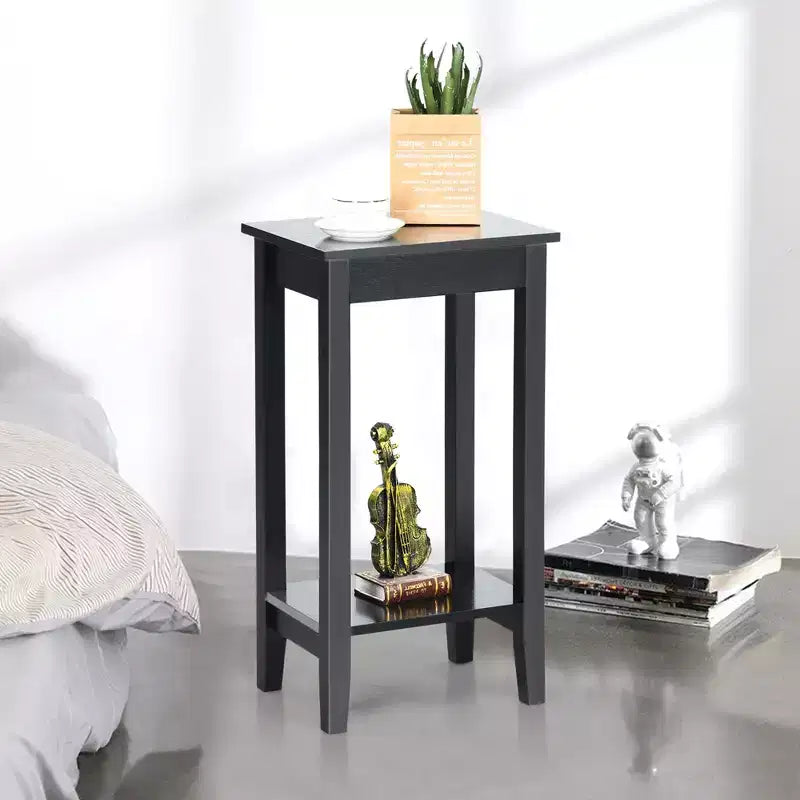 Costway Table de Chevet à 2 Niveaux Table d'Appoint Table Basse Pieds en Bois Chambre à Coucher