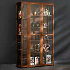 Vitrine de présentation ouverte en bambou et verre, 7 étagères, couleur beige