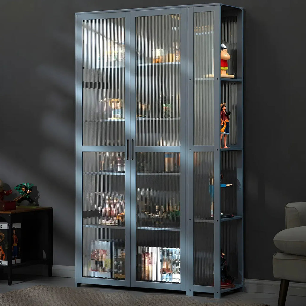 Vitrine de présentation ouverte en bambou et verre, 7 étagères, couleur beige