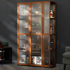 Vitrine de présentation ouverte en bambou et verre, 7 étagères, couleur beige