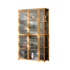 Vitrine de présentation ouverte en bambou et verre, 7 étagères, couleur beige