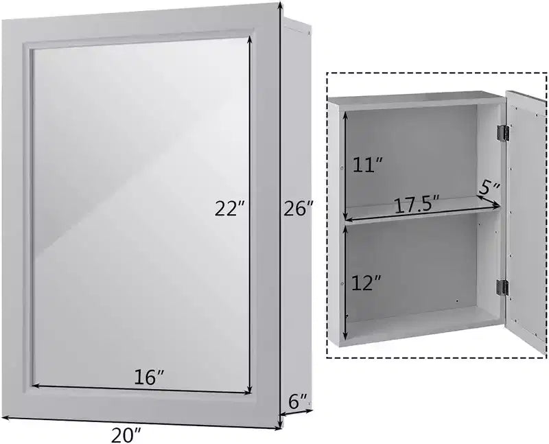 Armoire de toilette murale Costway avec miroir et étagère, organisateur de rangement de salle de bain, gris