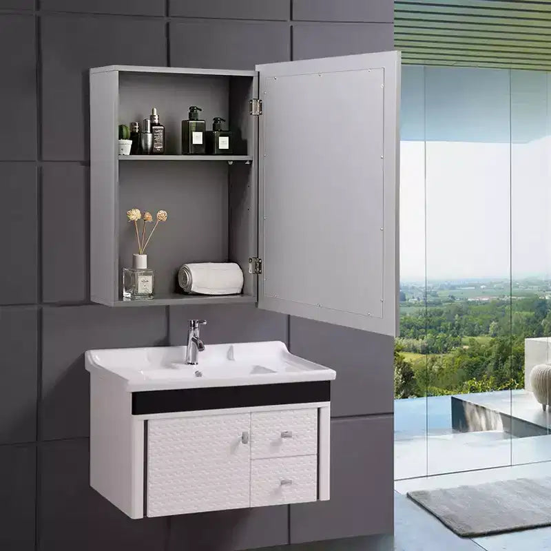 Armoire de toilette murale Costway avec miroir et étagère, organisateur de rangement de salle de bain, gris