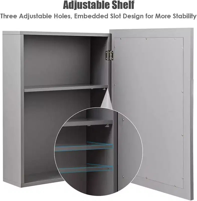 Armoire de toilette murale Costway avec miroir et étagère, organisateur de rangement de salle de bain, gris