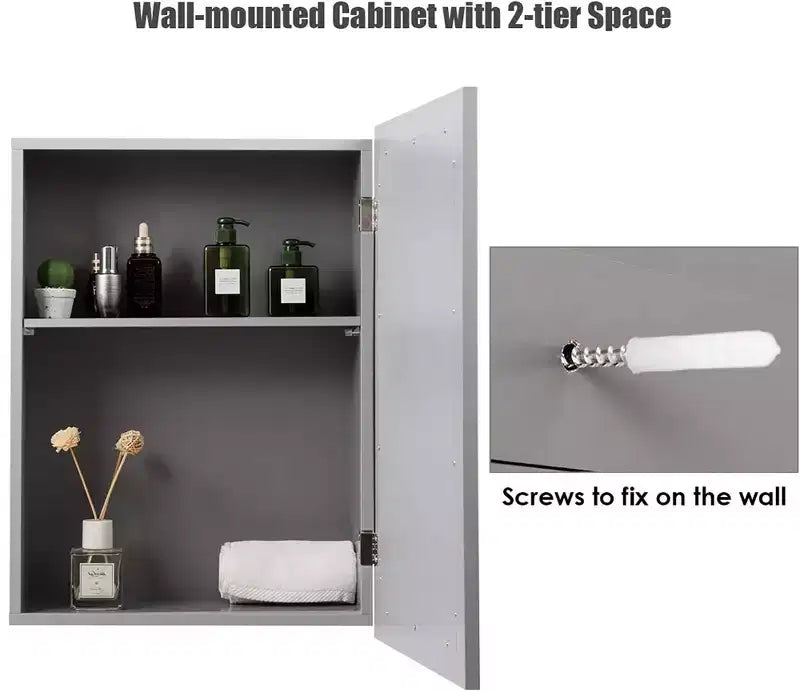 Armoire de toilette murale Costway avec miroir et étagère, organisateur de rangement de salle de bain, gris