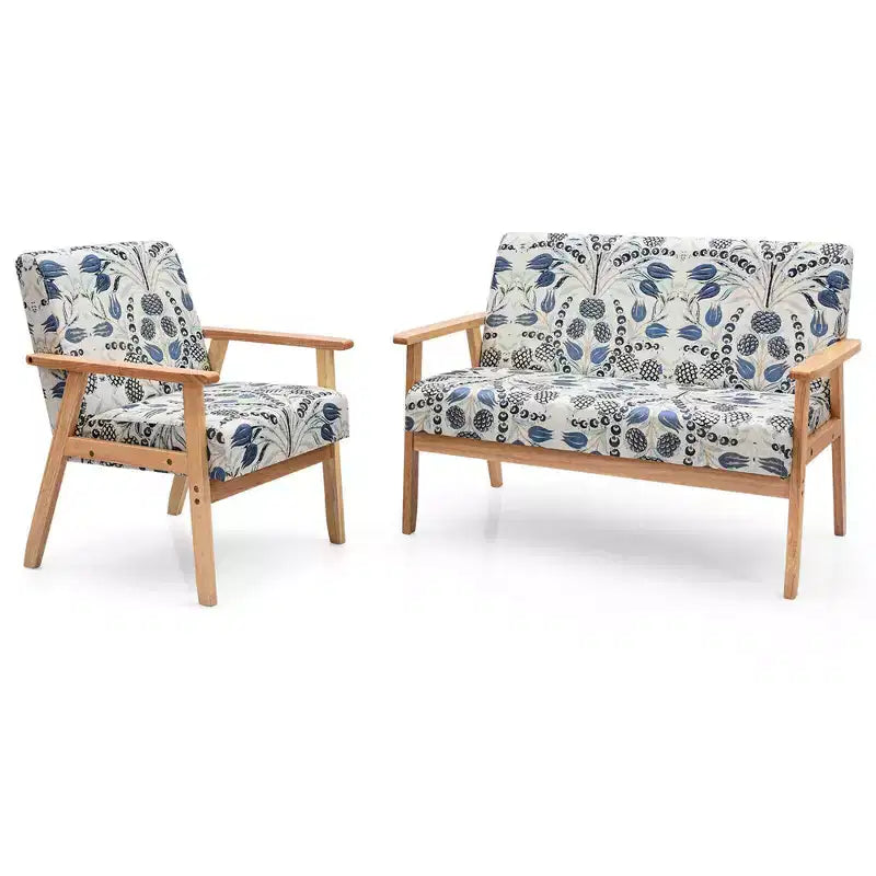 Costway Modern Living Room Sofa Set w/ Loveseat Sofa Couch & Accent Armchair