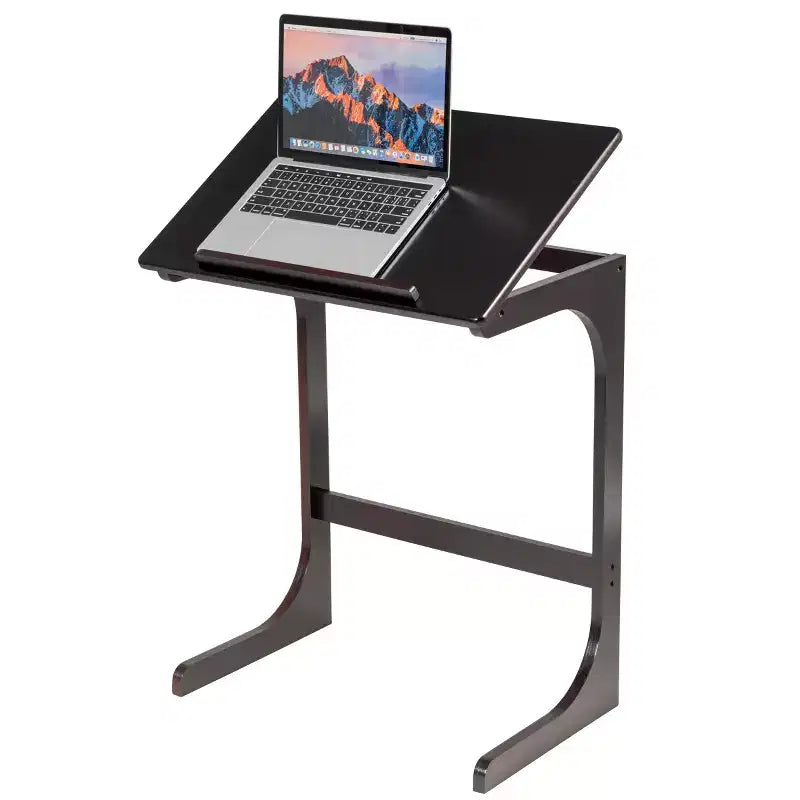 Costway Table d'appoint réglable pour téléviseur en forme de C, pour canapé, pour ordinateur portable, avec plateau inclinable, en bambou