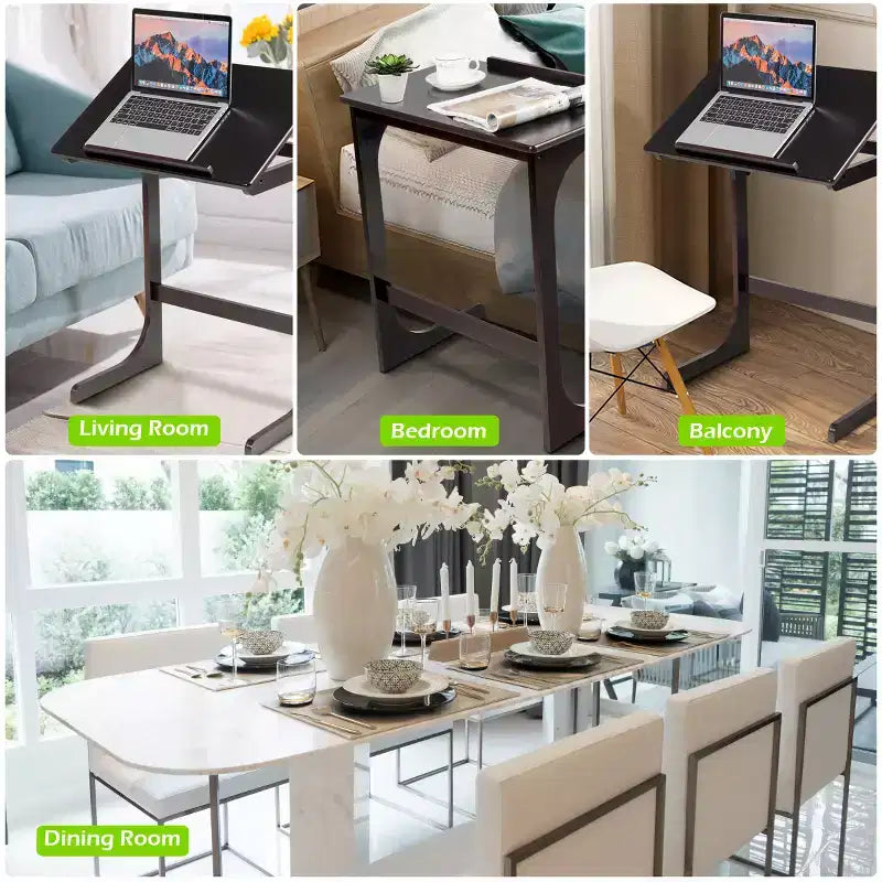 Costway Table d'appoint réglable pour téléviseur en forme de C, pour canapé, pour ordinateur portable, avec plateau inclinable, en bambou