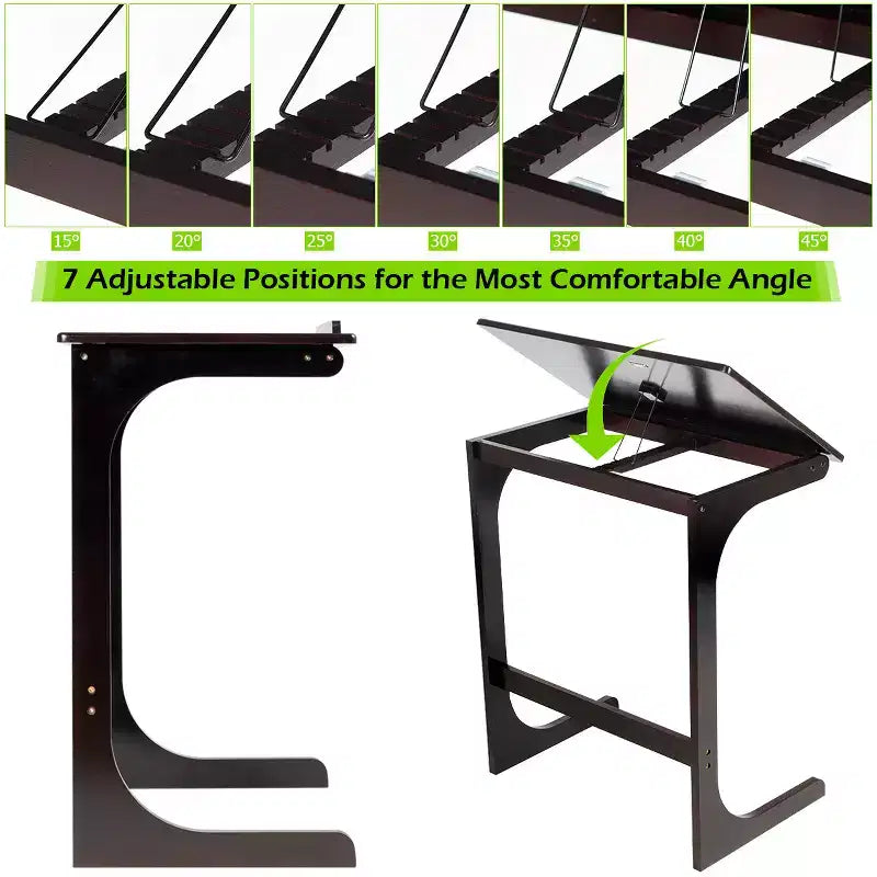 Costway Table d'appoint réglable pour téléviseur en forme de C, pour canapé, pour ordinateur portable, avec plateau inclinable, en bambou
